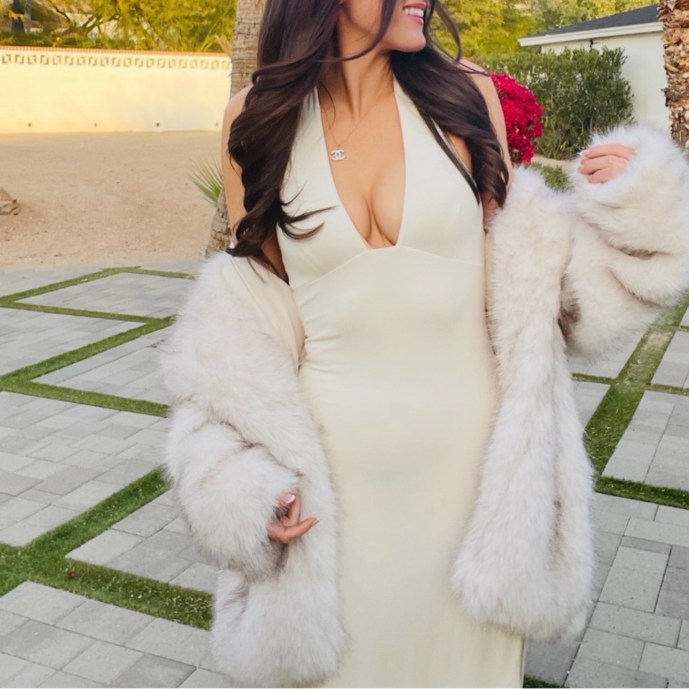 Oh Polly Cream Backless Halter Dress
